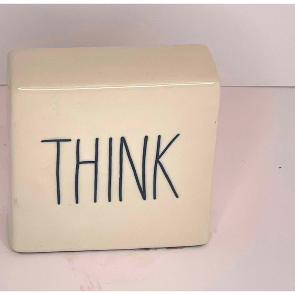 Rae Dunn EVOLVE THINK Ivory Ceramic Decor Block Paperweight Magenta - Picture 2 of 2